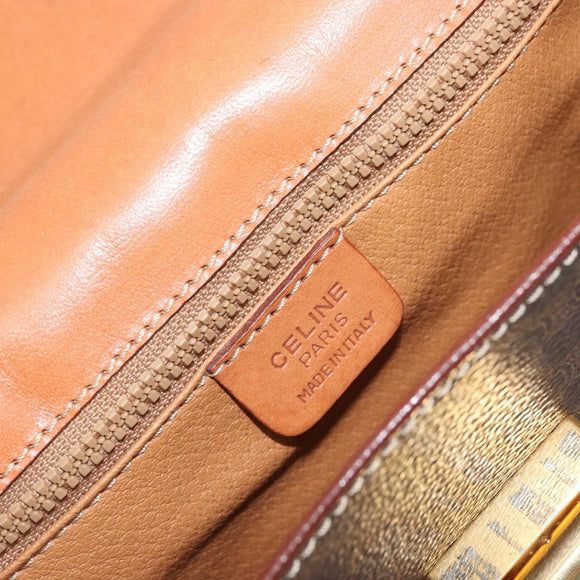 CELINE Macadam Canvas Shoulder Bag PVC Leather Brown Gold Auth YKZ1298