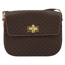 CELINE Macadam Canvas Shoulder Bag PVC Leather Brown Gold Auth YKZ1298-13