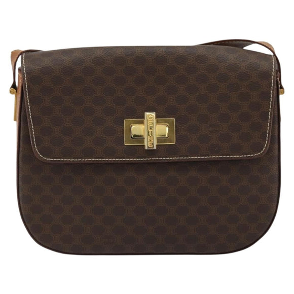 CELINE Macadam Canvas Shoulder Bag PVC Leather Brown Gold Auth YKZ1298