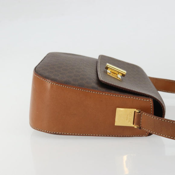 CELINE Macadam Canvas Shoulder Bag PVC Leather Brown Gold Auth YKZ1298