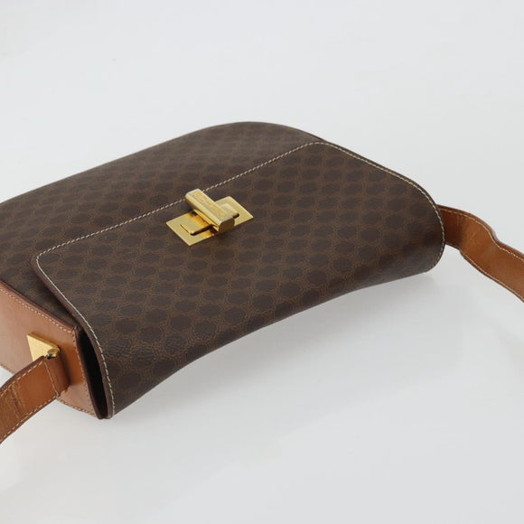 CELINE Macadam Canvas Shoulder Bag PVC Leather Brown Gold Auth YKZ1298