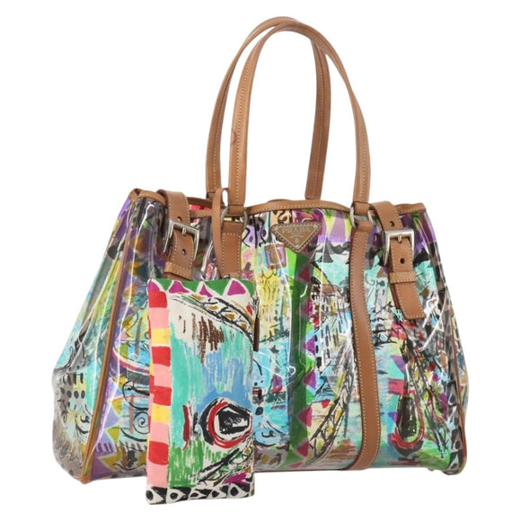 PRADA Handtas Vinyl Veelkleurig Zilver Auth YKZ1299A