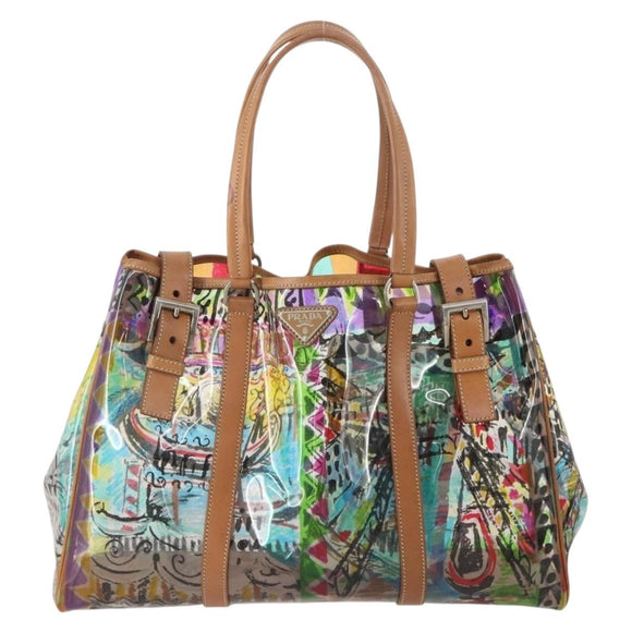 PRADA Handtas Vinyl Veelkleurig Zilver Auth YKZ1299A