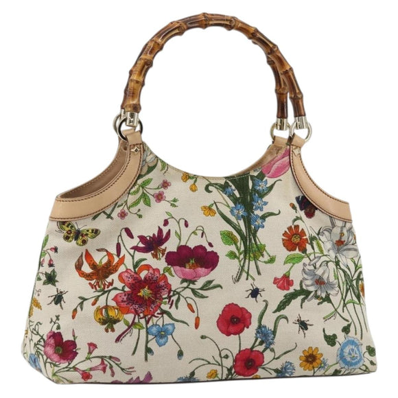 GUCCI Flora Bamboo Hand Bag Canvas Multicolor 137395 Auth YKZ1300A