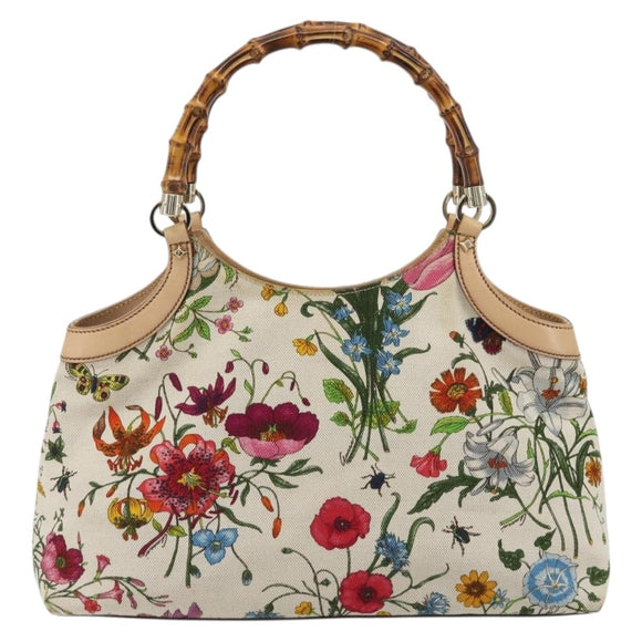 GUCCI Flora Bamboo Hand Bag Canvas Multicolor 137395 Auth YKZ1300A