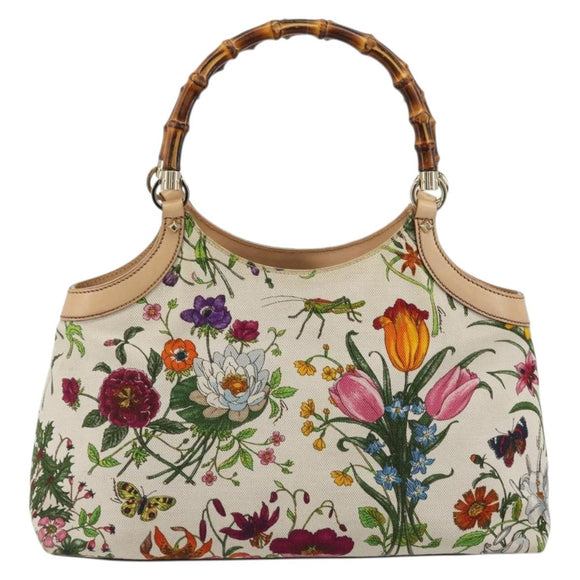GUCCI Flora Bamboo Hand Bag Canvas Multicolor 137395 Auth YKZ1300A