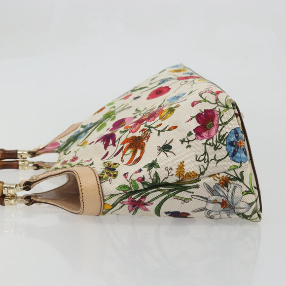 GUCCI Flora Bamboo Hand Bag Canvas Multicolor 137395 Auth YKZ1300A