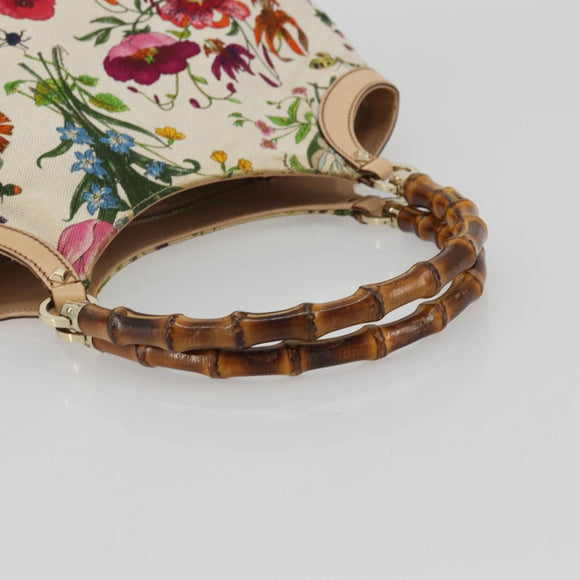 GUCCI Flora Bamboo Hand Bag Canvas Multicolor 137395 Auth YKZ1300A