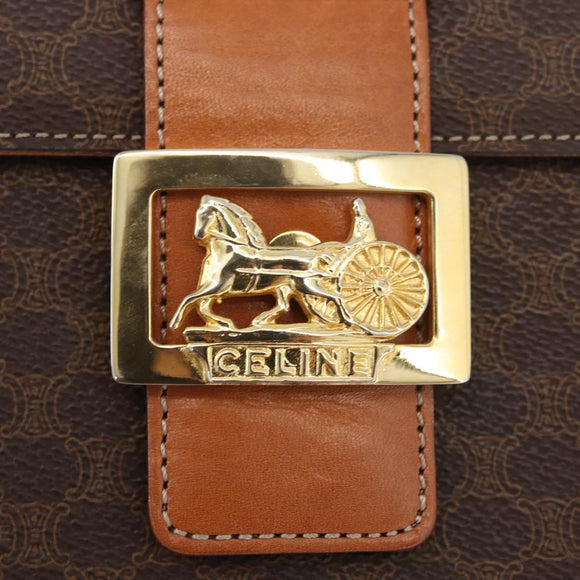CELINE Macadam Canvas Horse Carriage Bag PVC Leder Braun Gold Auth YKZ1302