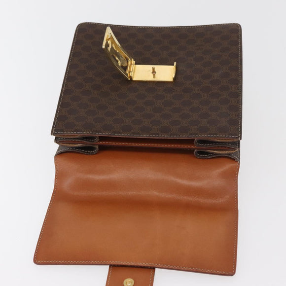 CELINE Macadam Canvas Horse Carriage Bag PVC Leder Braun Gold Auth YKZ1302
