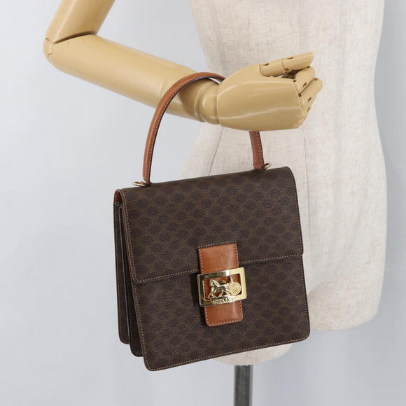 CELINE Macadam Canvas Horse Carriage Bag PVC Leder Braun Gold Auth YKZ1302