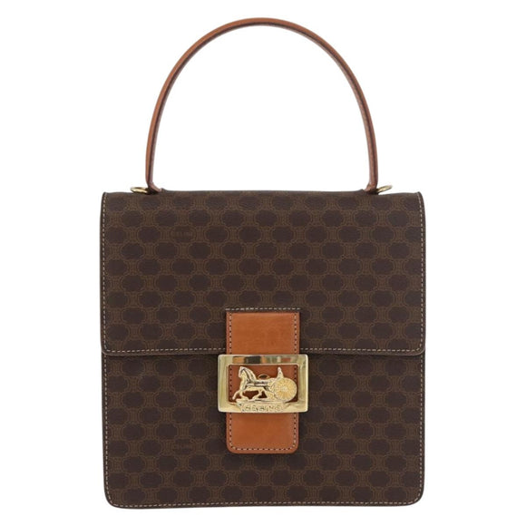 CELINE Macadam Canvas Horse Carriage Bag PVC Leder Braun Gold Auth YKZ1302
