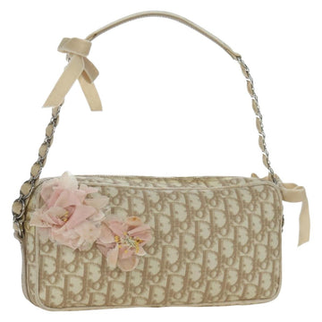 Christian Dior Trotter Canvas Girly Bag PVC Leather Beige Silver Auth YKZ130SAV