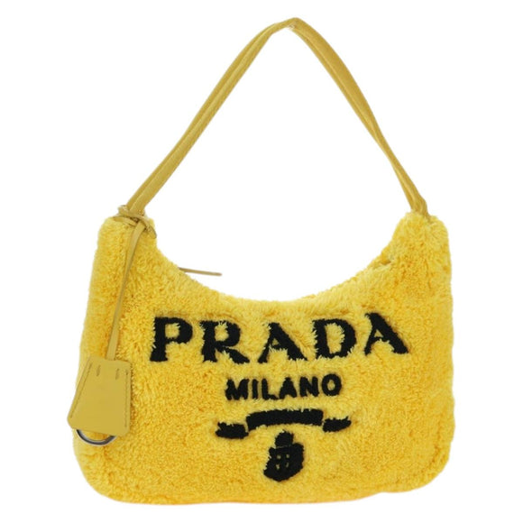 PRADA Hand Pouch Pile Yellow Silver Auth YKZ1313M