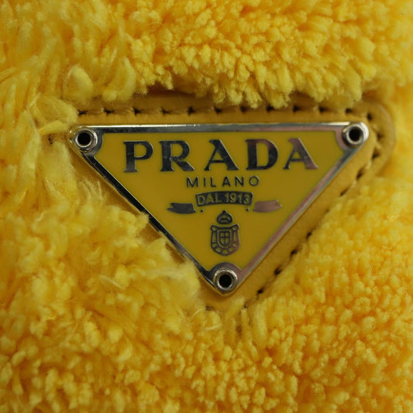 PRADA Hand Pouch Pile Yellow Silver Auth YKZ1313M