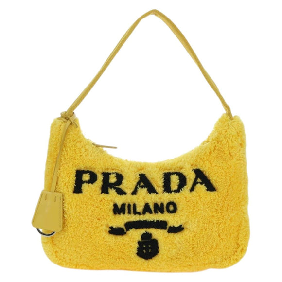 PRADA Hand Pouch Pile Yellow Silver Auth YKZ1313M