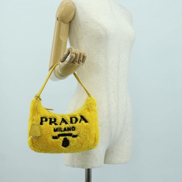 PRADA Hand Pouch Pile Yellow Silver Auth YKZ1313M