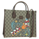 GUCCI GG Supreme Donald Duck Hand Bag PVC 2way Beige Gold 648134 Auth YKZ1322M-1