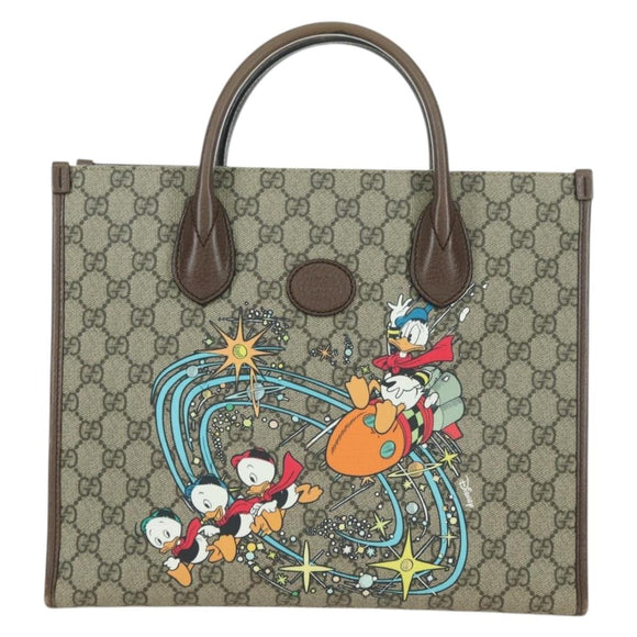 GUCCI GG Supreme Donald Duck Hand Bag PVC 2way Beige Gold 648134 Auth YKZ1322M