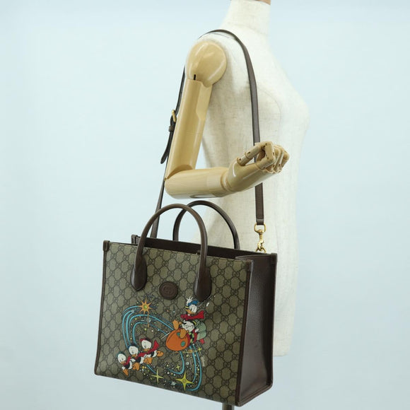 GUCCI GG Supreme Donald Duck Hand Bag PVC 2way Beige Gold 648134 Auth YKZ1322M
