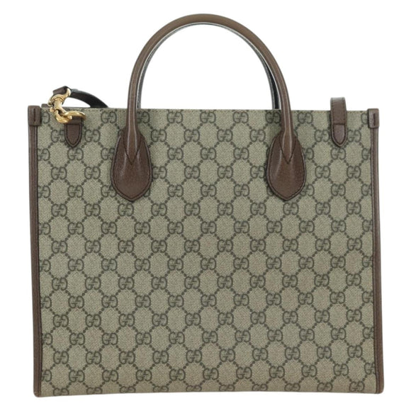GUCCI GG Supreme Donald Duck Hand Bag PVC 2way Beige Gold 648134 Auth YKZ1322M