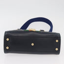 GUCCI Silvi Hand Bag Leather 2way Navy Gold 460381 Auth YKZ1323A-5