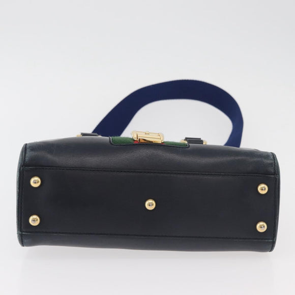 GUCCI Silvi Hand Bag Leather 2way Navy Gold 460381 Auth YKZ1323A