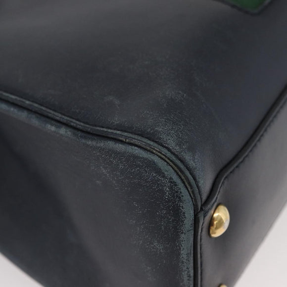 GUCCI Silvi Hand Bag Leather 2way Navy Gold 460381 Auth YKZ1323A