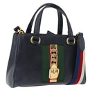 GUCCI Silvi Hand Bag Leather 2way Navy Gold 460381 Auth YKZ1323A-1