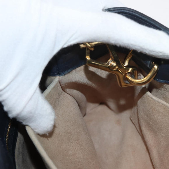 GUCCI Silvi Hand Bag Leather 2way Navy Gold 460381 Auth YKZ1323A