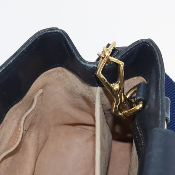 GUCCI Silvi Hand Bag Leather 2way Navy Gold 460381 Auth YKZ1323A