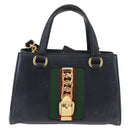 GUCCI Silvi Hand Bag Leather 2way Navy Gold 460381 Auth YKZ1323A-13