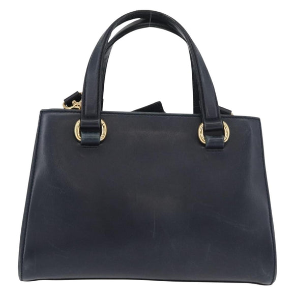 GUCCI Silvi Hand Bag Leather 2way Navy Gold 460381 Auth YKZ1323A