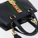 GUCCI Silvi Hand Bag Leather 2way Navy Gold 460381 Auth YKZ1323A-6