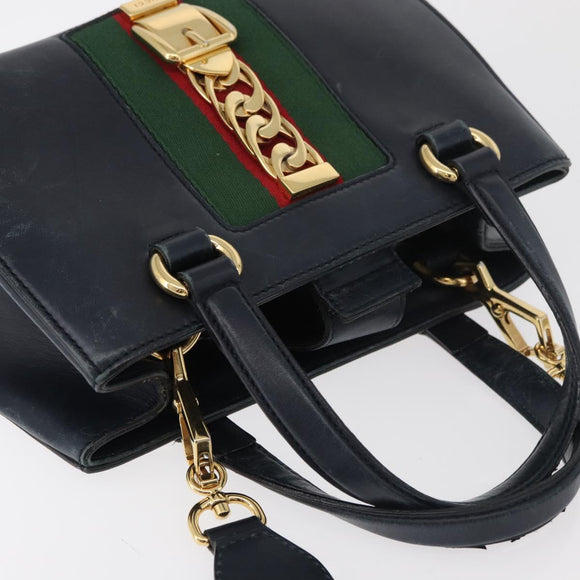 GUCCI Silvi Hand Bag Leather 2way Navy Gold 460381 Auth YKZ1323A