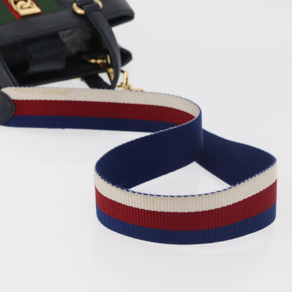 GUCCI Silvi Hand Bag Leather 2way Navy Gold 460381 Auth YKZ1323A