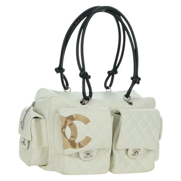 CHANEL Cambon Line Matelasse Hand Bag Leather White Silver CC Auth YKZ1328SAV
