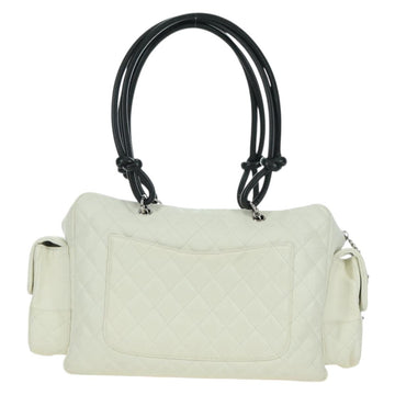 CHANEL Cambon Line Matelasse Hand Bag Leather White Silver CC Auth YKZ1328SAV - 0