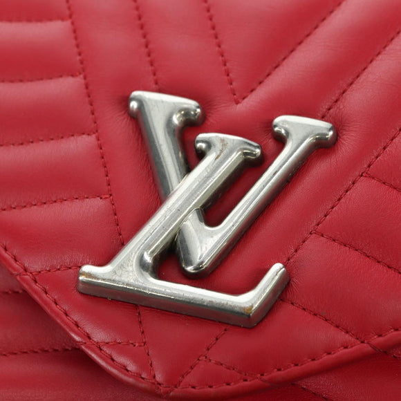 LOUIS VUITTON New Wave Chain Bag MM Leather 2way Red M51943 LV Auth YKZ1329A