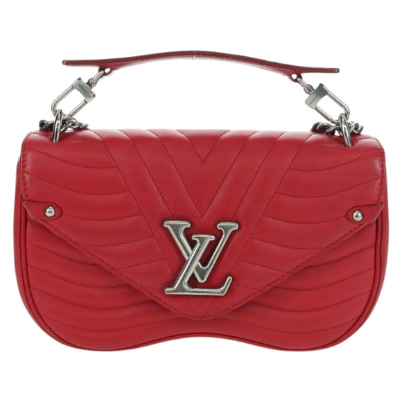 LOUIS VUITTON New Wave Chain Bag MM Leather 2way Red M51943 LV Auth YKZ1329A