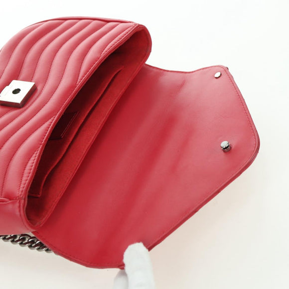 LOUIS VUITTON New Wave Chain Bag MM Leather 2way Red M51943 LV Auth YKZ1329A