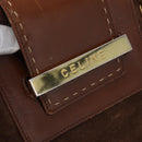 CELINE Chain Tote Bag Suede Brown Gold Auth YKZ133-10