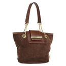CELINE Chain Tote Bag Suede Brown Gold Auth YKZ133-1
