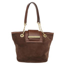 CELINE Chain Tote Bag Suede Brown Gold Auth YKZ133-13