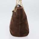 CELINE Chain Tote Bag Suede Brown Gold Auth YKZ133-3