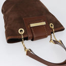 CELINE Chain Tote Bag Suede Brown Gold Auth YKZ133-6