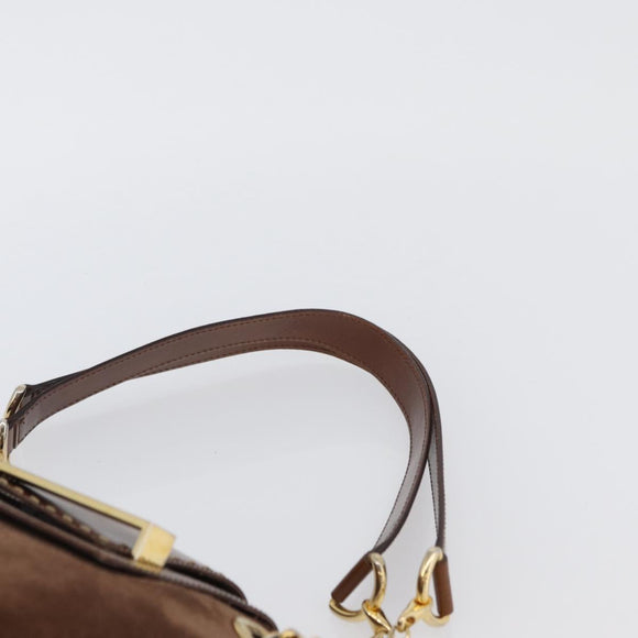 CELINE Chain Tote Bag Suede Brown Gold Auth YKZ133