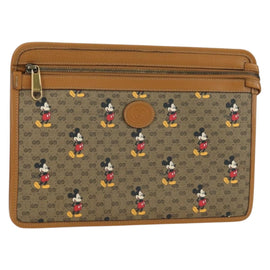 GUCCI GUCCIxDisney GG Supreme Clutch Bag PVC Beige Gold 602552 Auth YKZ1330M