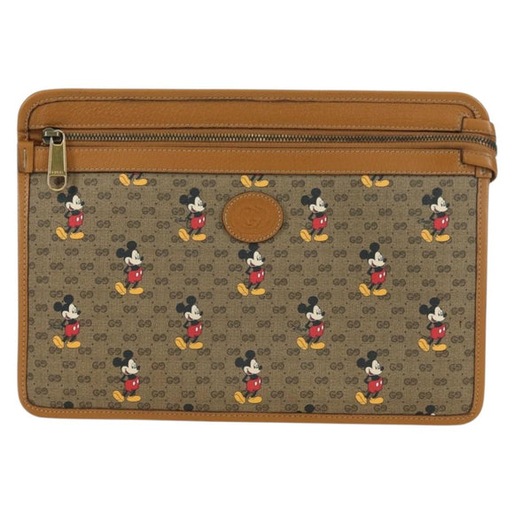 GUCCI GUCCIxDisney GG Supreme Clutch Bag PVC Beige Gold 602552 Auth YKZ1330M