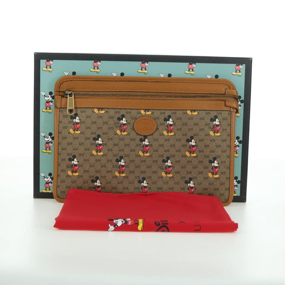GUCCI GUCCIxDisney GG Supreme Clutch Bag PVC Beige Gold 602552 Auth YKZ1330M